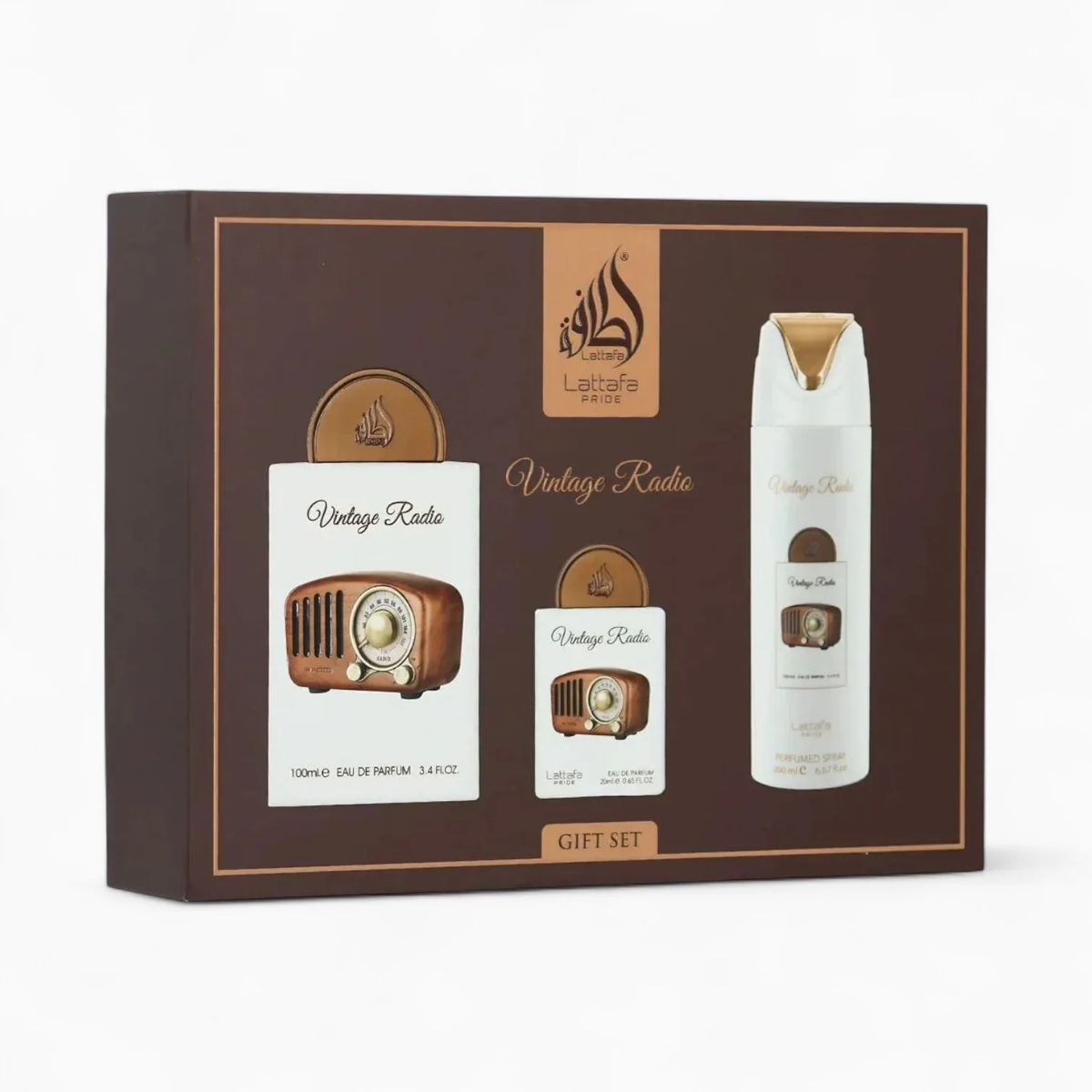 Lattafa Pride Vintage Radio EDP 100 ML + EDP 20 ML + Body Spray 200 ML